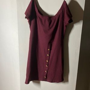 Ribbed Off The Shoulder Burgundy Mini Dress